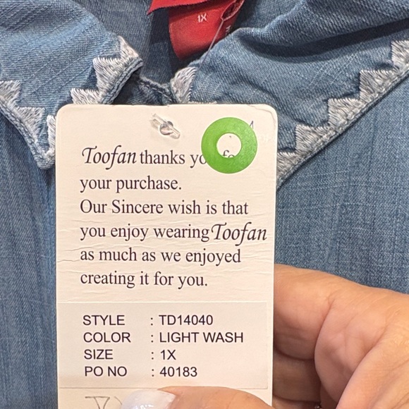 Toofan Tencel Blue Denim Tunic Top with embroidery - Picture 8 of 9